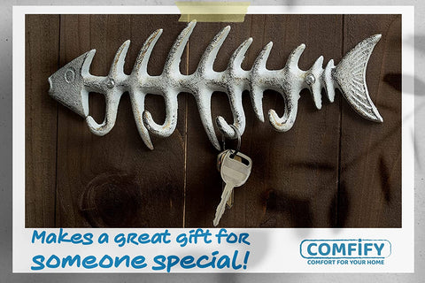 Decorative Cast Iron Hanger w/ 4 “Fish Bones” Hooks