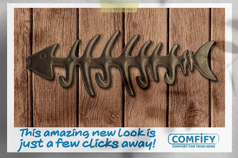 Decorative Cast Iron Hanger w/ 4 “Fish Bones” Hooks