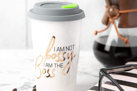 I am not bossy, I am the Boss Ceramic Coffee Travel Mug for Women 12 oz.