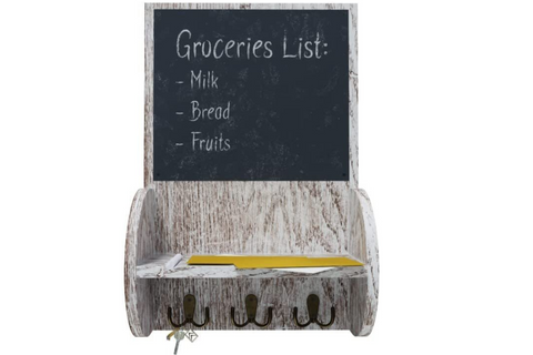 Rustic Mail Sorter Organizer for Wall with Chalkboard Surface & 3 Double Key Hooks - Rustic Brown