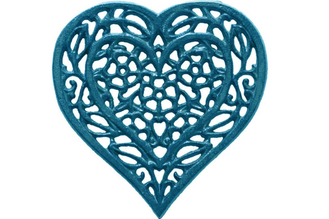 Cast Iron “Heart” Trivet with Rustic Finish and Rubber Pegs