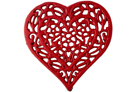 Cast Iron “Heart” Trivet with Rustic Finish and Rubber Pegs