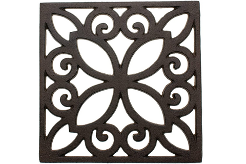 Cast Iron Trivet with Vintage Pattern and Rubber Pegs