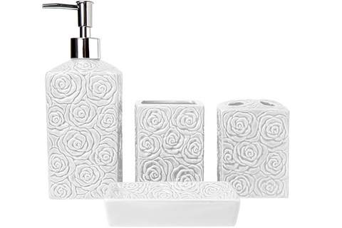 Designer 4-Piece Bathroom Accessory Set - Rose texture design