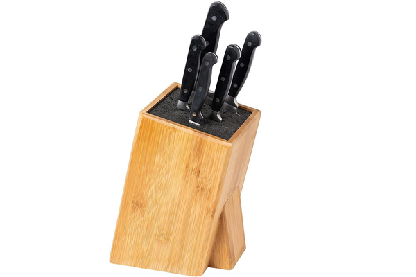 NEOKAVE Small Bamboo Knife Block - Scissors, Utensil, Cleaver, Knife holder  without knives for Kitchen Counter - Holds 7 Blades - with Utensil caddy