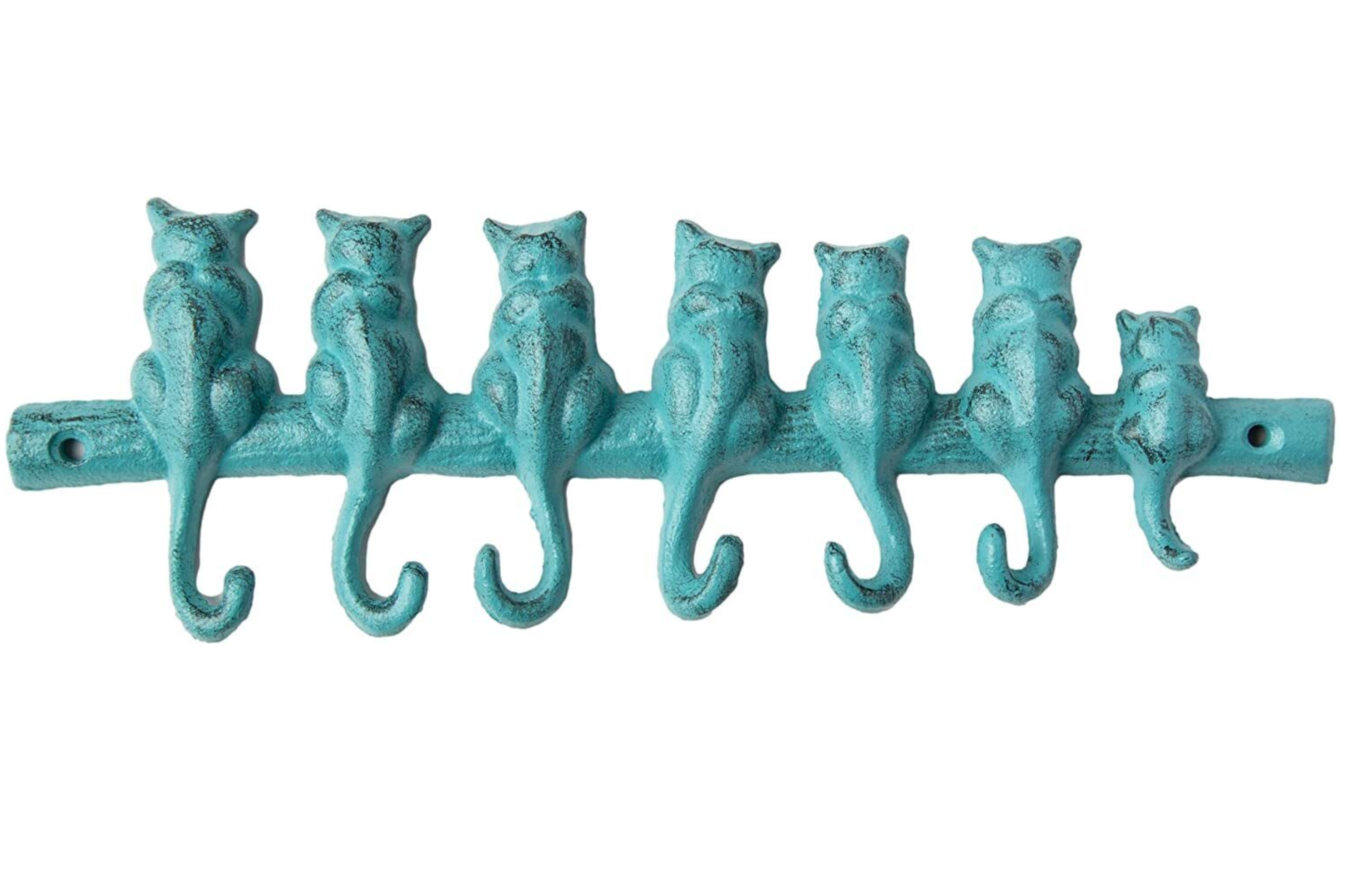 Comfify 7 Cats Cast Iron Wall Hanger - Decorative Cast Iron Wall Hook Rack - Vintage Design Hanger with 7 Hooks - Wall Mounted | 12.4 x 3.9 - with SCR