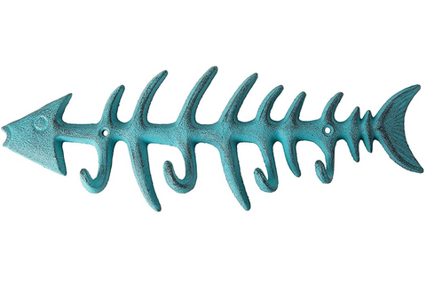Decorative Cast Iron Hanger w/ 4 “Fish Bones” Hooks