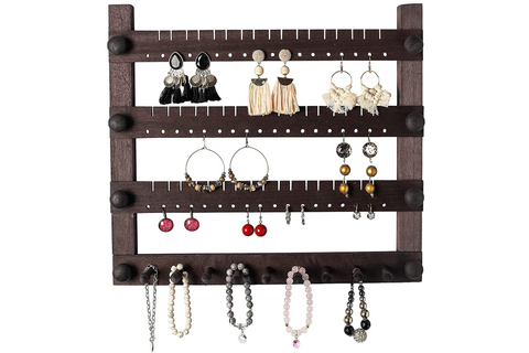 Large Jewelry Organizer w/ 51 Slots for Necklaces, 54 Slots for Earrings and 9 Slots for Rings, Headbands & More