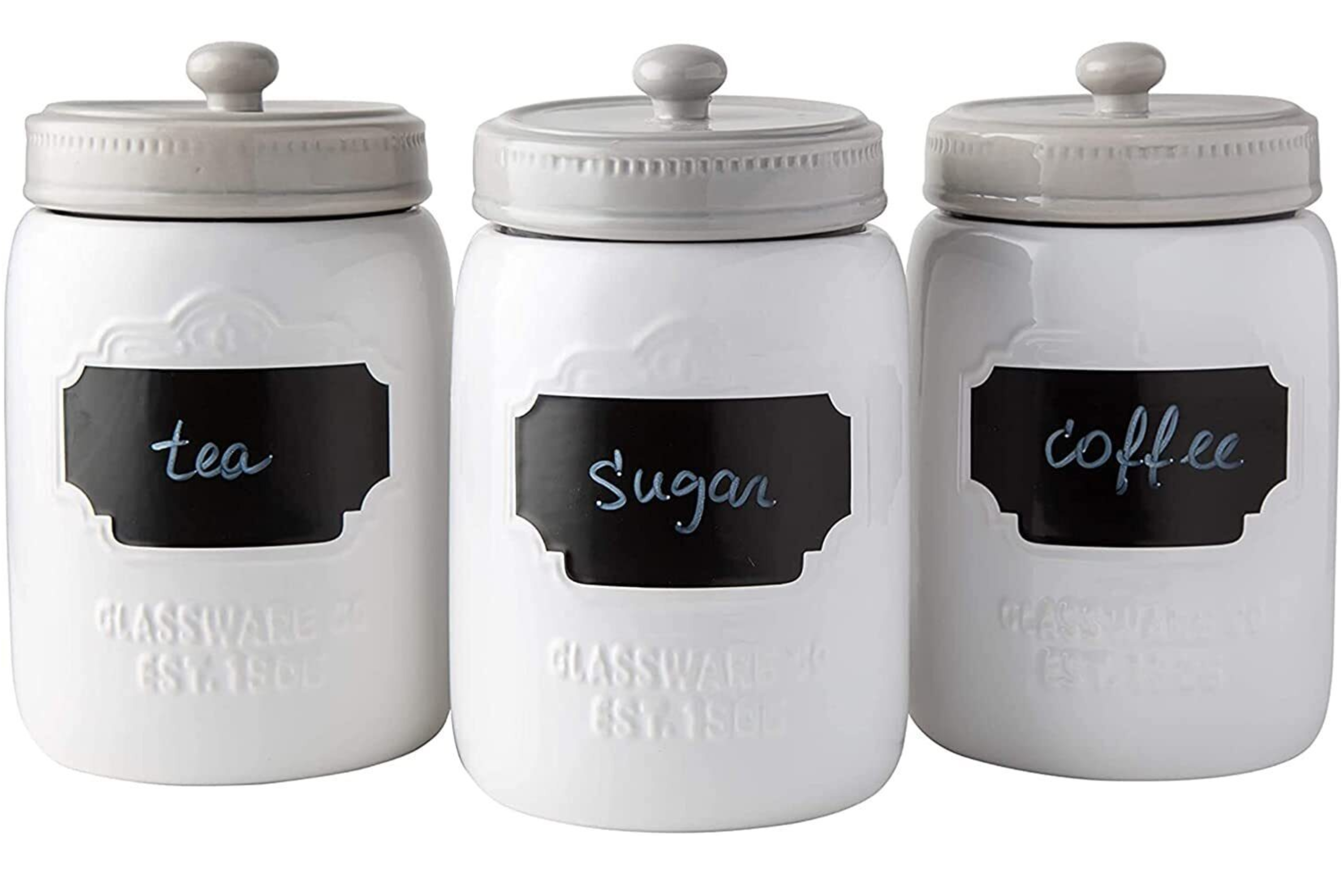 favorflavor 3pcs canister sets for kitchen counter, 50oz jars with airtight  lids ceramic coffee canister sets for flour, cere