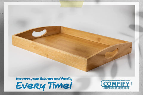 Incredible Bamboo Serving Tray Set with Handles – Set of 3 - Natural Color