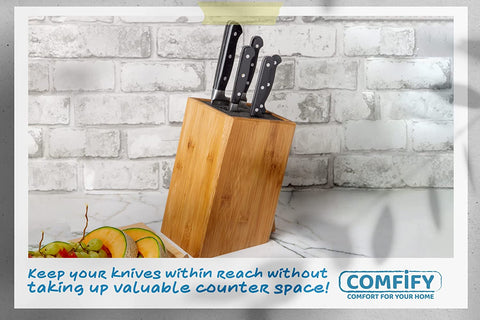 Effortless Bamboo Knife Block for Kitchen Counter w/ Removable, Washable Bristles